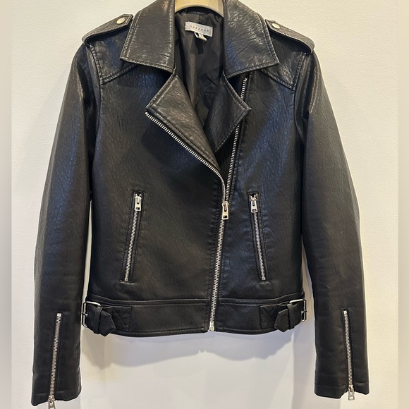 Topshop Classic Faux Leather Biker Jacket - Black (Size 4) - Picture 3 of 8